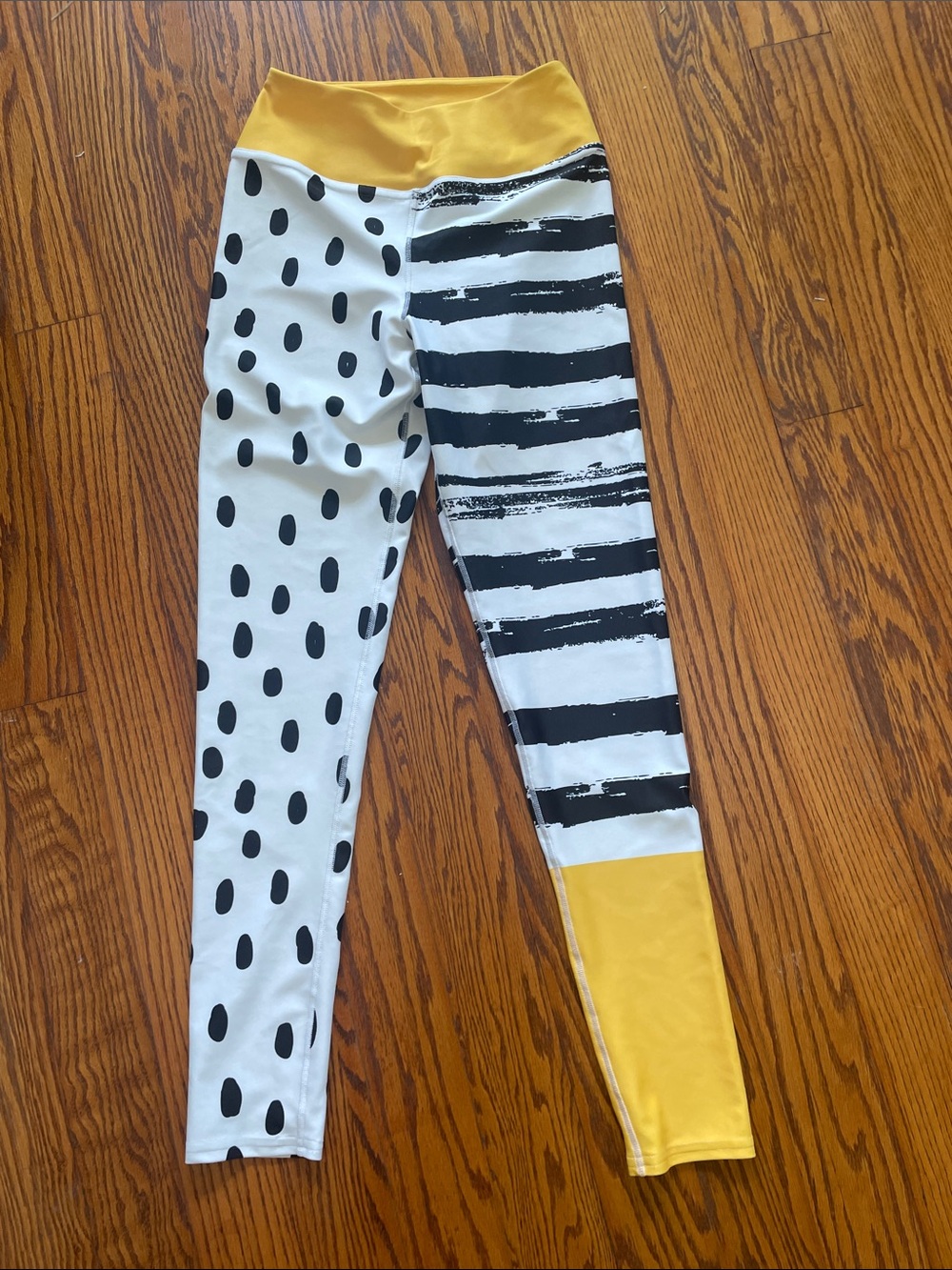 Colorblock Polka & Stripe Leggings - Yellow, Black & White